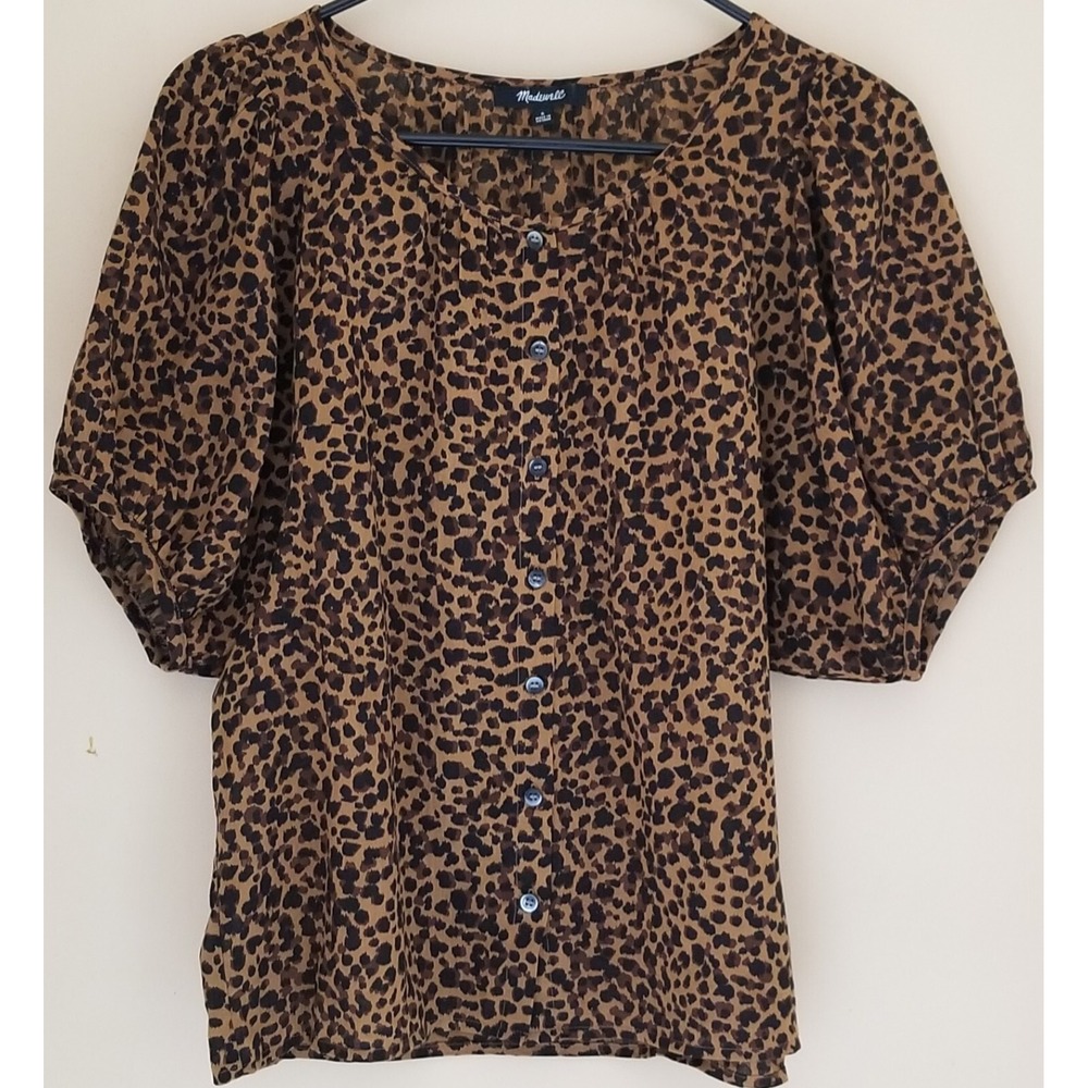 MADEWELL Button Down Relaxed Fit Light Weight Animal Print Blouse Women's Sz S!